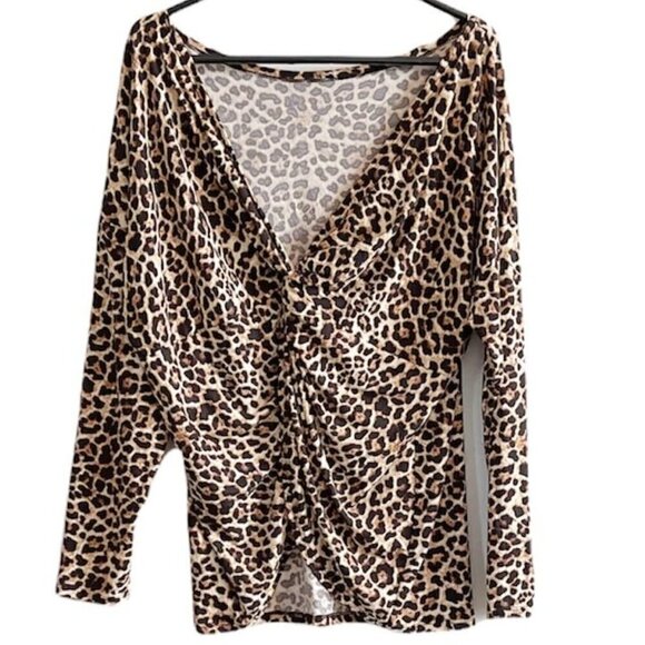 Fashion Nova Don't Get This Twisted Leopard Twist Long Sleeve Top - M - Picture 5 of 9